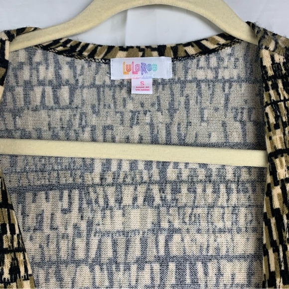 LuLaRoe Sarah Cardigan Open Front Long Duster Black Tan Beige Size Small NWT - Picture 4 of 9